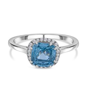 ILIANA- AAA Blauer Zirkon, Weißer Diamant Ring, 750 Gold, (Größe 18.00) ca. 2.92 ct