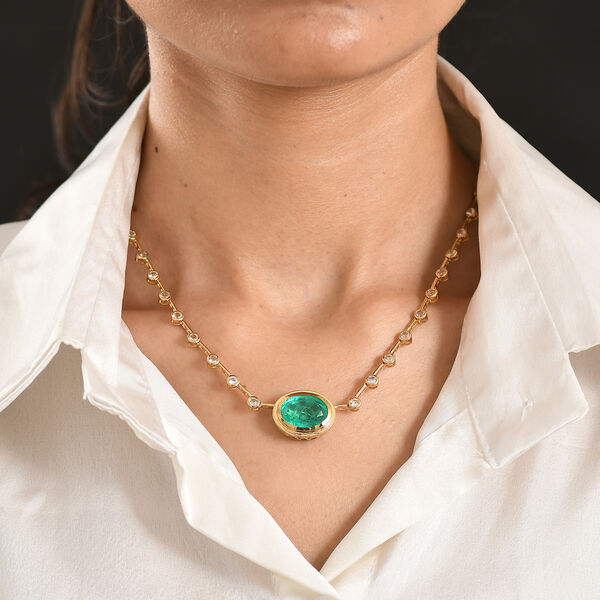 EVER TRUE Smaragd-Quarz Triplette, Wei&szlig;er Topas Halskette ca. 50 cm Nickelfreies Messing ca. 13,76 ct. image number 2