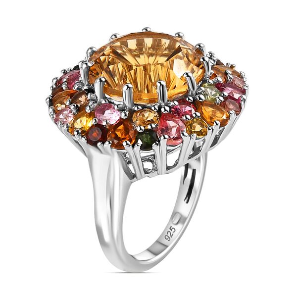 Citrin Ring im Hanabi-Schliff und nat&uuml;rlichem mehrfarbigem Turmalin - 11,42 ct. image number 5