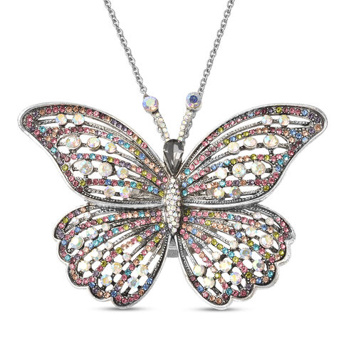 Mehrfarbige Kristall- und graue Glasperlen-Schmetterling-Brosche/Anhänger mit 60 cm Kette - 4 ct. image number 0