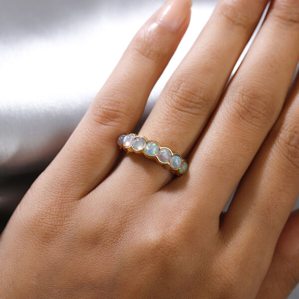 Natürlicher Äthiopischer Opal 7 Stein Ring 925 Silber Gelbgold-Überzug image number 3