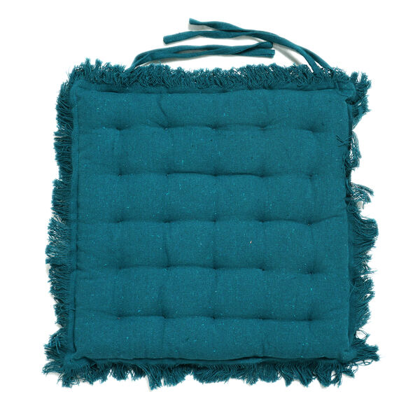 2er Set Stuhlpolster aus 100% Baumwolle mit Fransen und B&auml;ndern, 40x40x3 cm, Teal image number 3