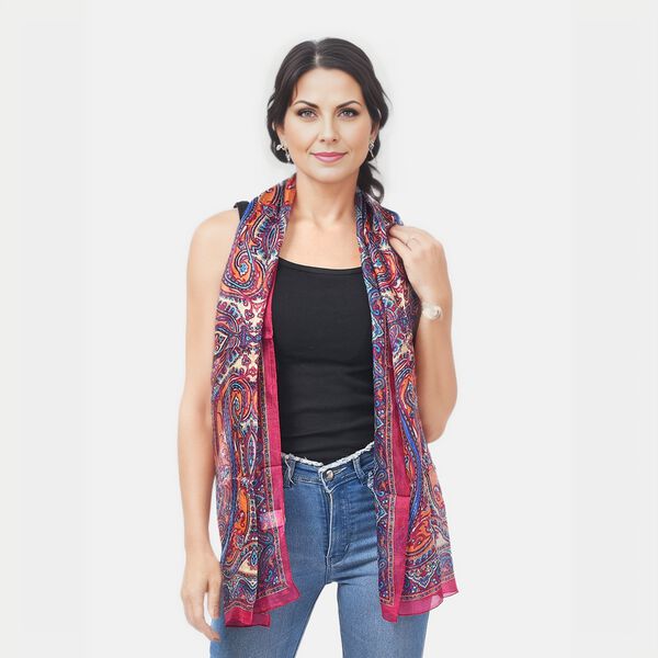 Bedruckter Seidenschal, 48x160cm, Fuchsia image number 3