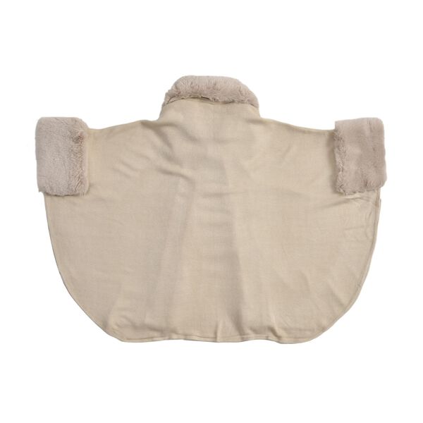 LA MAREY - Stilvoller langer Mantel mit Kunstpelzrand, 108x80cm, beige image number 5