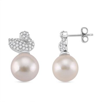 Wei&szlig;e Edison Perle (9-10mm), Moissanit Ohrringe 925 Silber rhodiniert