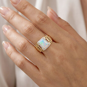 D'Joy nat&uuml;rlicher, &auml;thiopischer Welo Opal und Zirkon Herrenring - 1,66 ct.