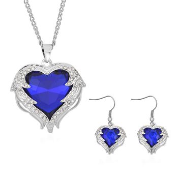 2er Set Glas, Kristall Anh&auml;nger mit Kette und Ohrringe, Blau