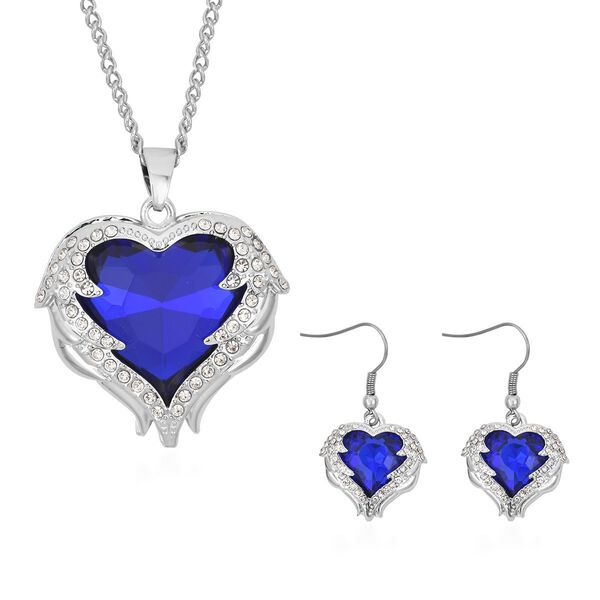 2er Set Glas, Kristall Anh&auml;nger mit Kette und Ohrringe, Blau