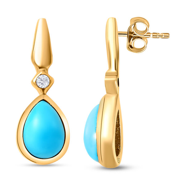 Amerikanische, nat&uuml;rliche Sleeping Beauty T&uuml;rkis und wei&szlig;e Zirkon-Ohrringe, 925 Silber vergoldet ca. 1,50 ct image number 4