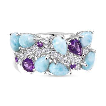 D'Joy Larimar, afrikanischer Amethyst und Zirkon Ring - 4,85 ct.