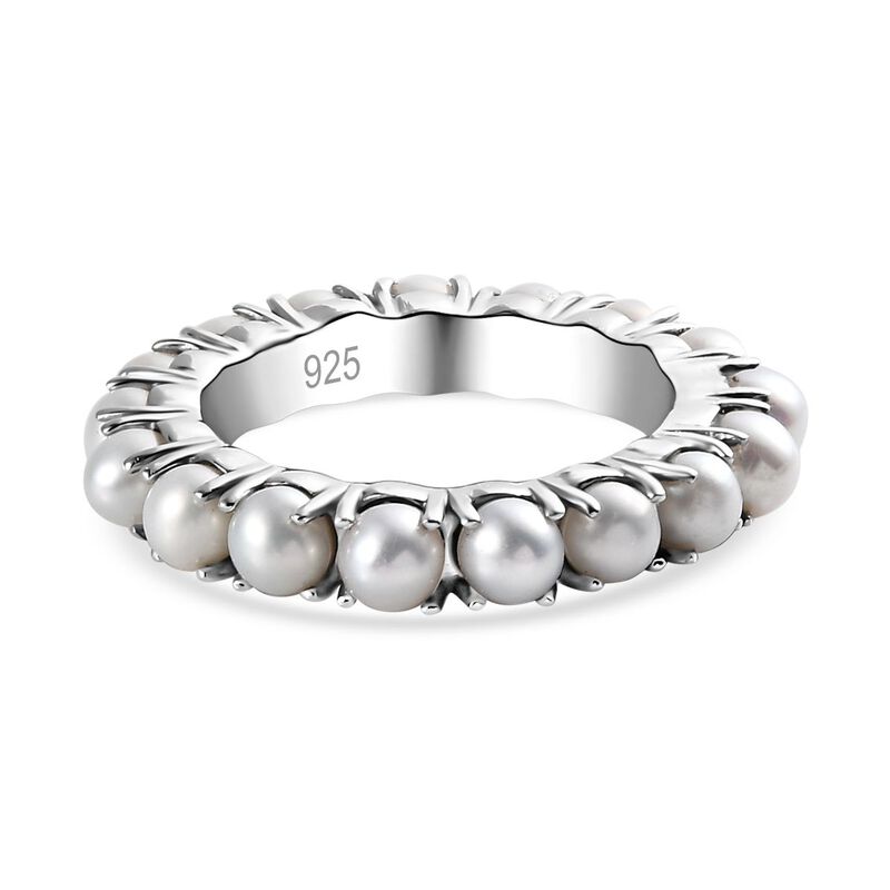 Drilled Süßwasser Perle Ringe 925 Silber platiniert (Größe 18.00) image number 0