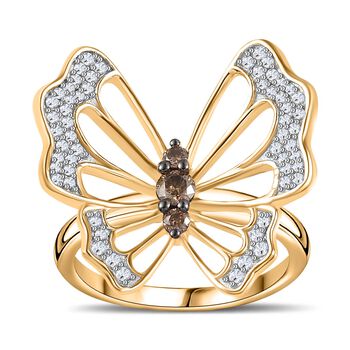 GP Italian Garden Kollektion- Wei&szlig;er, Champagner Diamant und blauer Saphir-Ring, 925 Silber Gelbgold Vermeil - 0,51 ct,