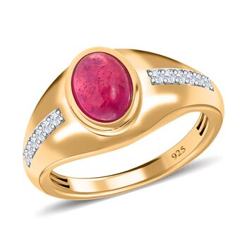 Afrikanischer Rubin (Fissure gef&uuml;llt), wei&szlig;er Zirkon Ring, 925 Silber Gelbgold Vermeil (Gr&ouml;&szlig;e 20.00) ca. 2.18 ct