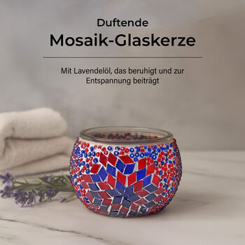 Aromatische Lavendel-Sojawachs-Duftkerze im handgefertigten Mosaikglas, 10x8 cm