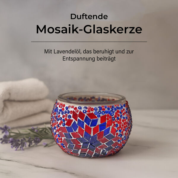 Aromatische Lavendel-Sojawachs-Duftkerze im handgefertigten Mosaikglas, 10x8 cm image number 2