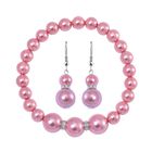 2er Set - Rosa Muschelkernperle Armband und Ohrringe, Reiner Edelstahl