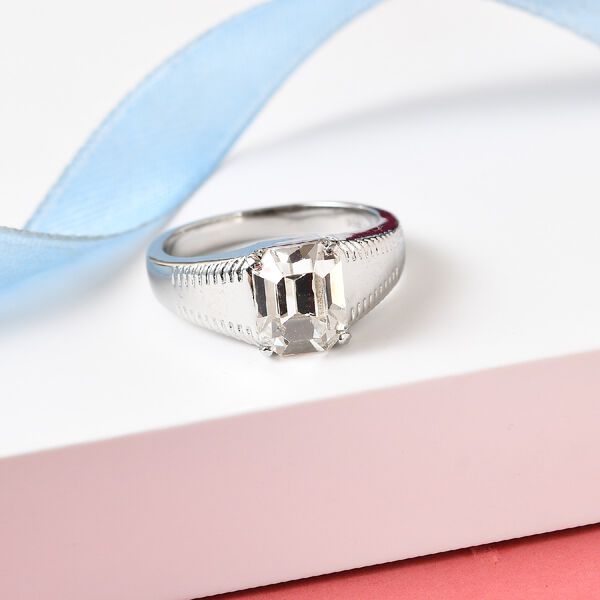 LUSTRO STELLA &Ouml;sterreichischer wei&szlig;er Kristall Solit&auml;r Herren Ring Edelstahl image number 2