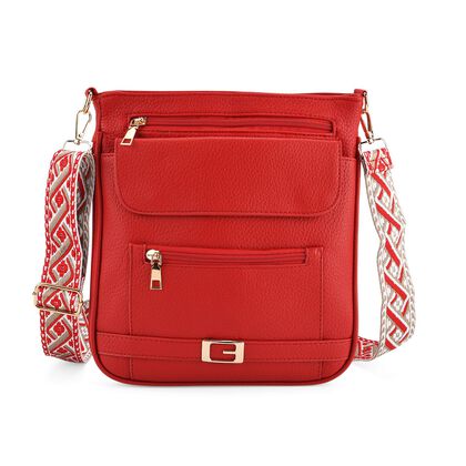 Crossbody-Tasche mit gewebtem Schulterriemen und Rei&szlig;verschlussf&auml;chern, 24x28 cm, Tomatenrot