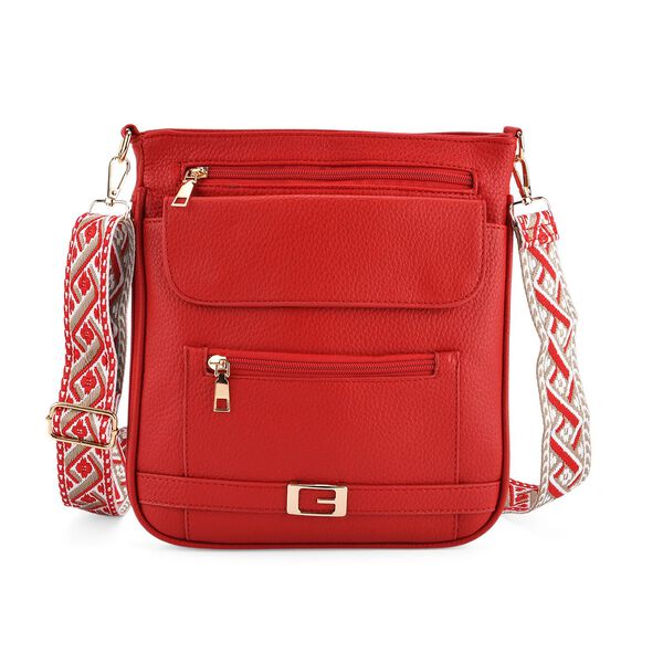 Crossbody-Tasche mit gewebtem Schulterriemen und Reißverschlussfächern, 24x28 cm, Tomatenrot image number 0