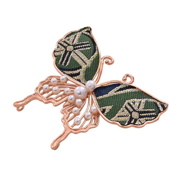 LA MAREY Seiden-Foulard aus 100% Maulbeerseide und Schmetterling-Seidenbrokat-Brosche, 110x110 cm, Grau image number 8