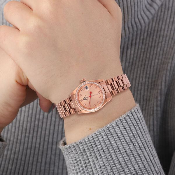 Moissanit Uhren 20 cm Reiner Edelstahl IP Rosa Plattierung image number 3