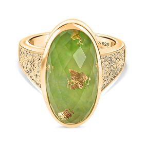 D’joy Blattgold-Quarz Ring 925 Silber 750 Gelbgold Vermeil (Größe 21.00) ca. 11,14 ct