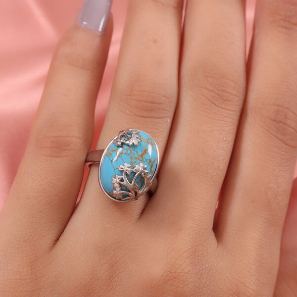 Blauer Mojave T&uuml;rkis Ring Messing Ionenbeschichtetes Platin  ca. 10,62 ct image number 3