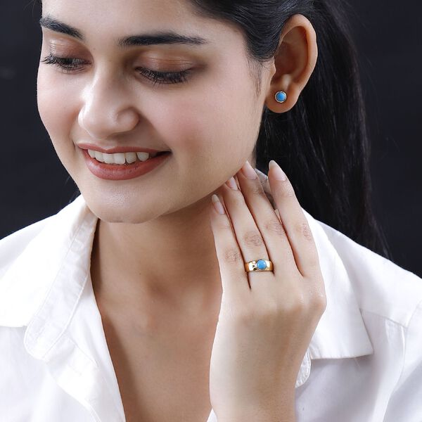 2er Set - Amerikanischer nat&uuml;rlicher Sleeping Beauty T&uuml;rkis Ring und Ohrringe, 925 Silber Gelbgold Vermeil ca. 4.80 ct image number 3