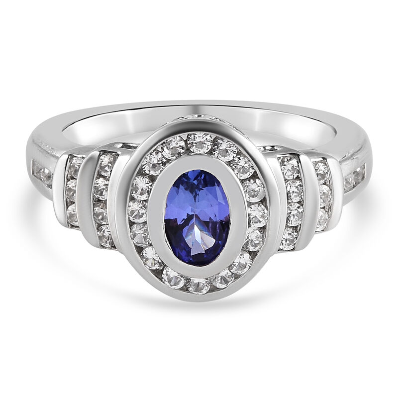 AAA Tansanit und Zirkon-Ring, 925 Silber platiniert  ca. 1,18 ct image number 0