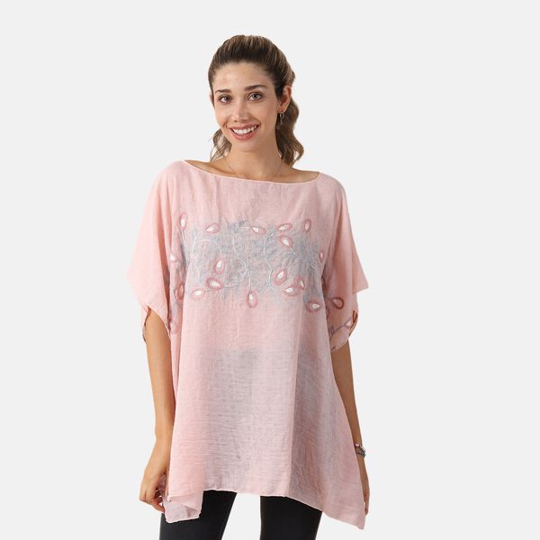 T-Shirt mit Blumen-Stickerei, Rosa, Einheitsgr&ouml;&szlig;e&nbsp;