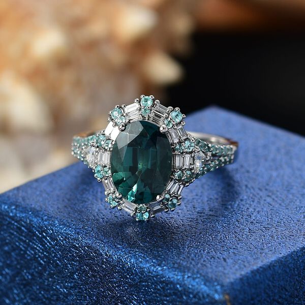RHAPSODY zertifiziert und gepr&uuml;ft AAAA Pirineu Lagoon Tourmalin, Paraiba Turmalin und VS-EF Diamant Ring in 950 Platin - 4,37 ct. image number 1