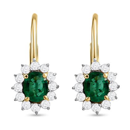 AAA Smaragd und weiße Zirkon-Ohrringe, 925 Silber vergoldet ca. 1,11 ct
