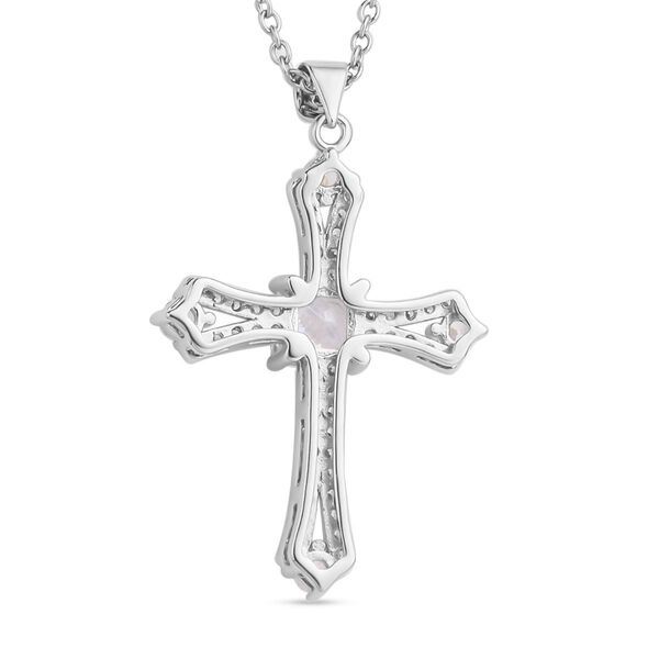 Weißer Zirkonia Kreuz-Kette, reines Messing und Edelstahl, ca. 3.00 ct image number 5