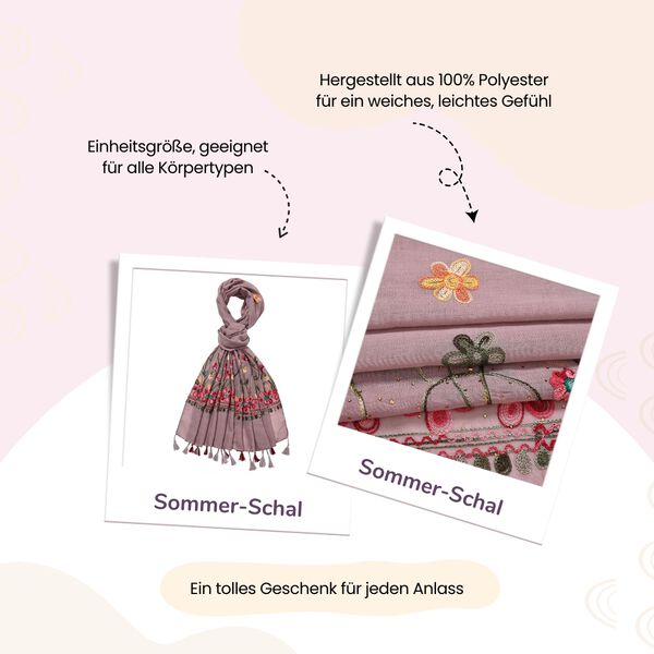 Leichter Sommer-Schal mit Diamantstickerei und Fransen, 68x180 cm, Lila image number 3