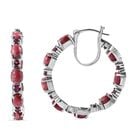 Norwegische Thulit und Rhodolith Granat Creolen, 925 Silber platiniert ca. 11.39 ct