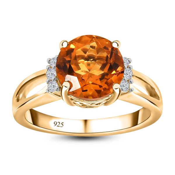 Serra Gaucha Citrin, Weißer Zirkon Ring, 925 Silber Gelbgold Vermeil, (Größe 20.00) ca. 2.80 ct image number 4