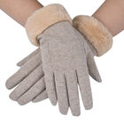 LA MAREY - Kaschmirwolle Handschuhe mit Kunstfell Bordüre, Beige image number 1