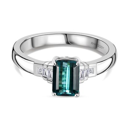 RHAPSODY - AAAA Pirineu Lagunen Turmalin, Wei&szlig;er Diamant SGL zertifiziert Ring 950 Platin (Gr&ouml;&szlig;e 20.00) ca. 1.19 ct