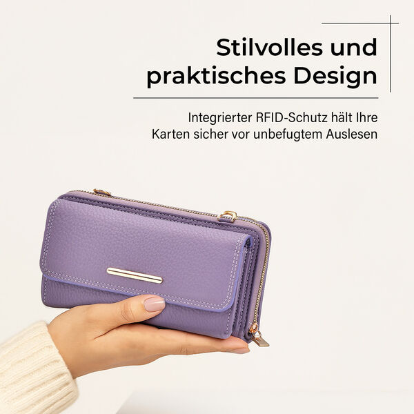 Crossbody-Tasche mit Klappfach, gemustertem Trageriemen und RFID-Schutz - 19x5x11 cm, Lila image number 2