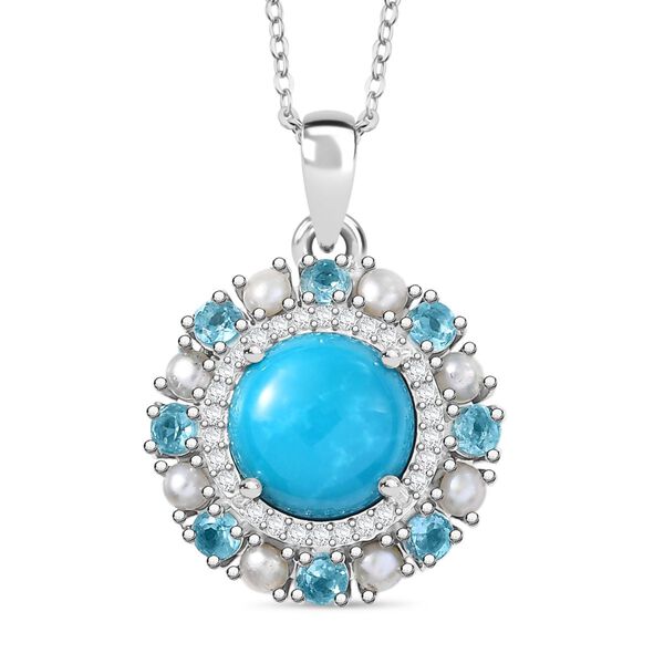 D'Joy AA Sleeping Beauty T&uuml;rkis, S&uuml;&szlig;wasserperle, Apatit und Zirkon Ring und Anh&auml;nger mit 50cm Kette image number 1