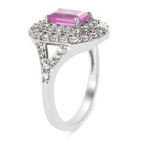 Rosa Saphir und Zirkon-Halo-Ring, 925 Silber platiniert, 2,97 ct. image number 5