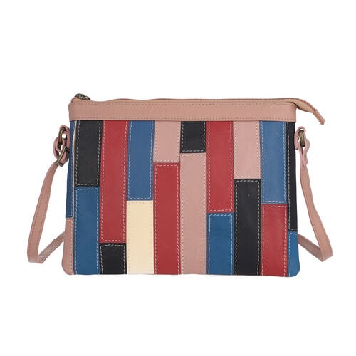 100% echte Leder Patchwork Umhängetasche, Rosa image number 0