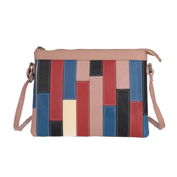 100% echte Leder Patchwork Umhängetasche, Rosa image number 0