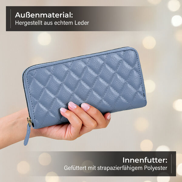 Brieftasche aus echtem Leder mit RFID-Schutz in Stepp-Optik, 19x2,5x9,5cm, Blau image number 2