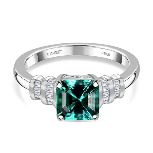 RHAPSODY - AAAA Pirineu Lagunen Turmalin (ASSCHER SCHLIFF), Weißer Diamant SGL zertifiziert Ring 950 Platin (Größe 17.00) ca. 1.97 ct image number 0