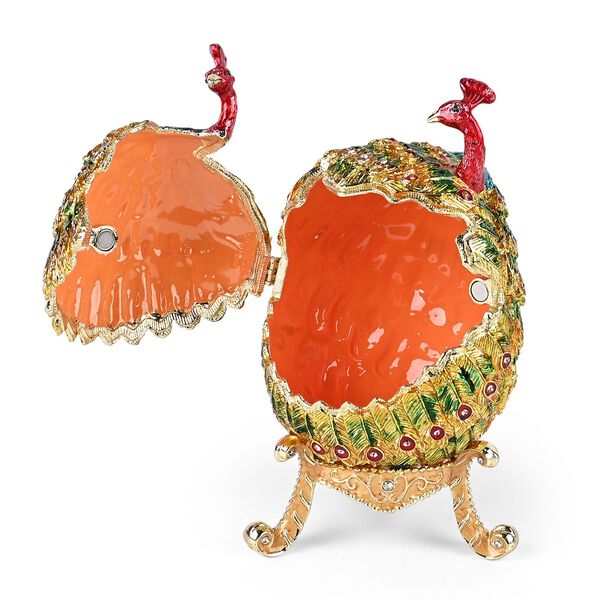 Handgemachte Ei-f&ouml;rmige Schmuckdose mit Pfauenverzierung, Magnetverschluss, 10x10x20cm image number 4