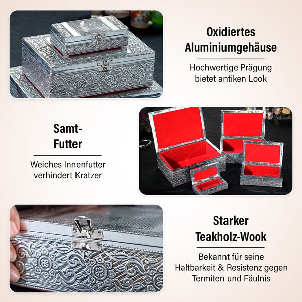4-teiliges Set handgefertigter Aluminiumboxen mit Kolibri-Motiv, Gr&ouml;&szlig;en von 24x17x9 cm bis 13x6,5x3 cm image number 3