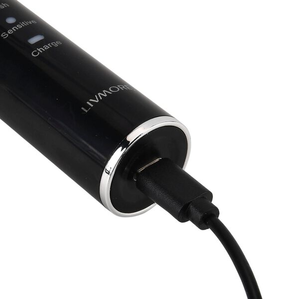 LIVMORE Sonic elektrische Zahnb&uuml;rste mit 3 Zahnb&uuml;rstenk&ouml;pfen und 1 Silikon-Zungenb&uuml;rstenkopf, 24,5x2,5cm, Schwarz image number 7