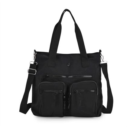 Crossbody-Schultertasche mit Mehrfachf&auml;chern, 31x30x14cm, Schwarz