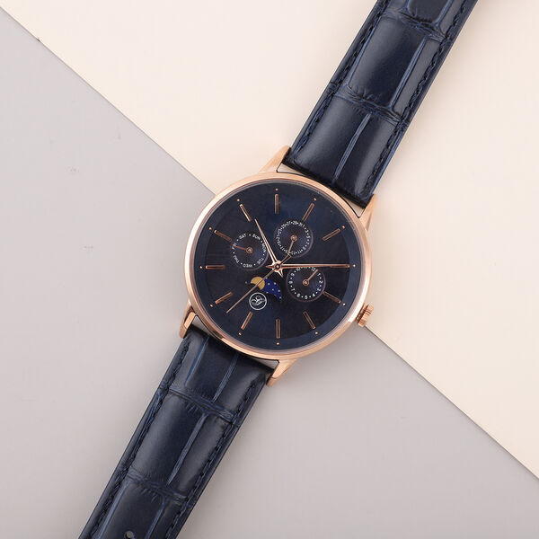 GENOA - Japanisches Uhrwerk, schwarzes Lederarmband image number 2